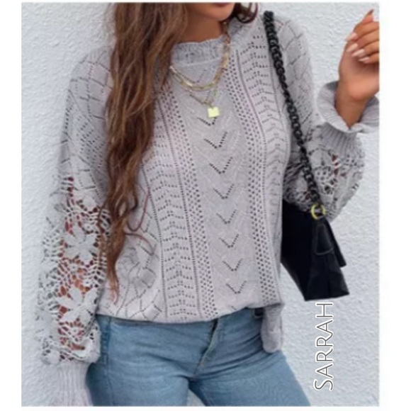 Last 1 M! New Bohemian Chic Knit Slouchy Sweater with Crochet Sleeves - Picture 4 of 10